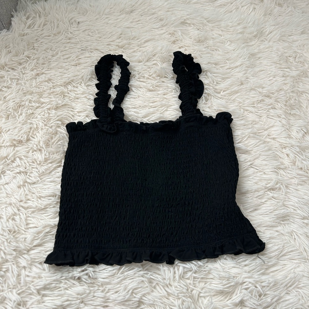 NWT Black Stretchy Ruffled Crop Tank Top